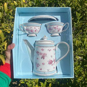 Gracie China by Coastline Imports Rose Tea Set Gold, Pink, Teal Blue Grace 5pc